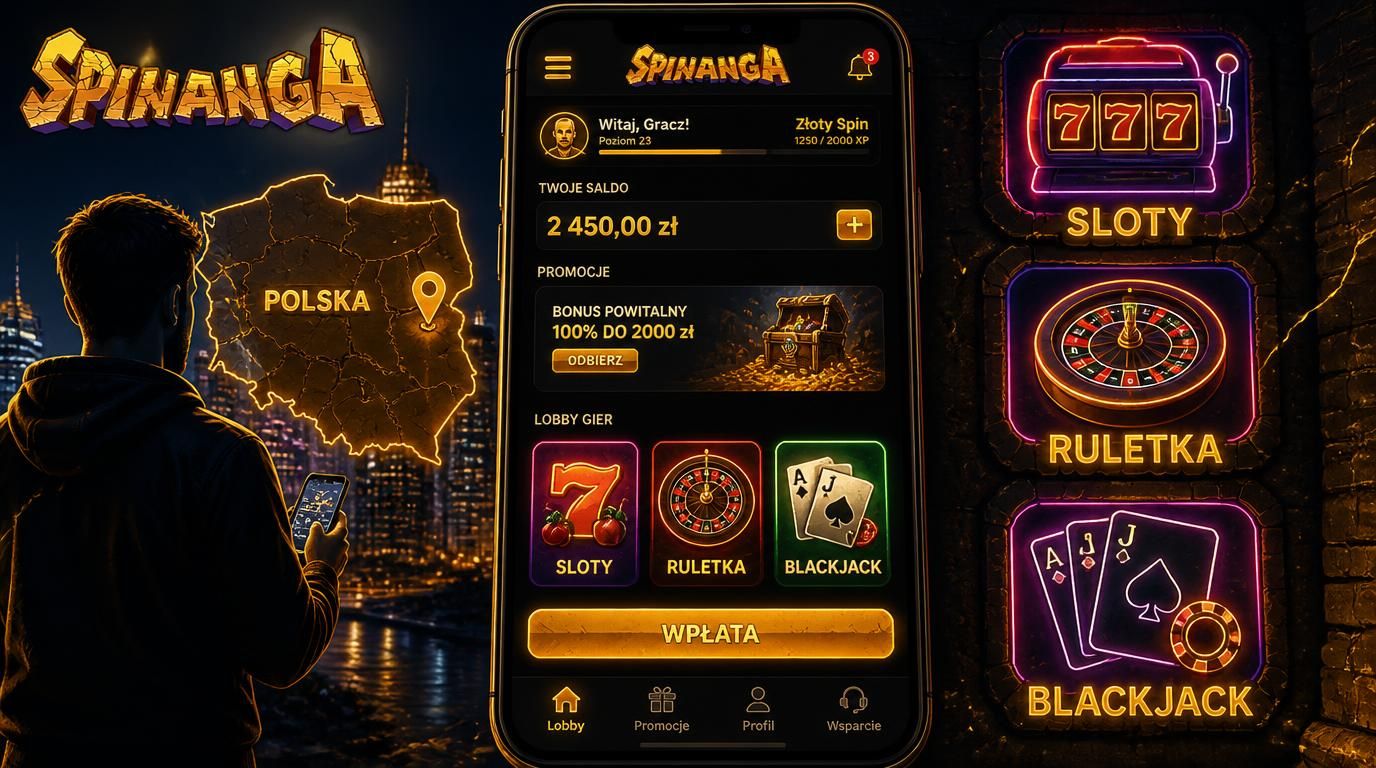  Interfejs kasyna na tle motywu spinanga z grami i ikonami 