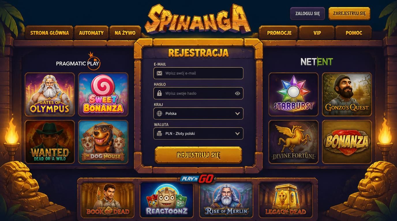 Formularz rejestracji Spinanga-Polska, wybór waluty etc.