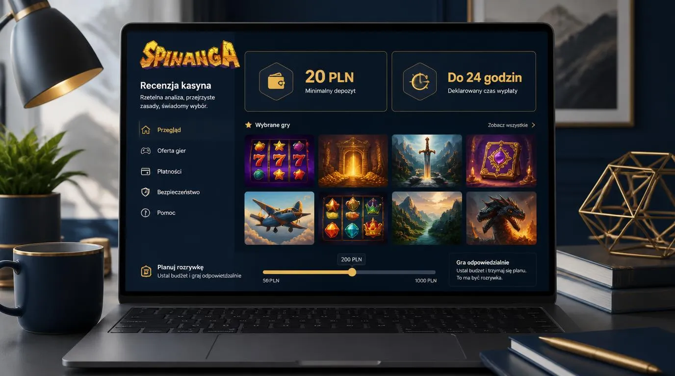 Panel kasyna z kartami depozytu 20 PLN i wypłaty Do 24 godzin obok miniaturek gier